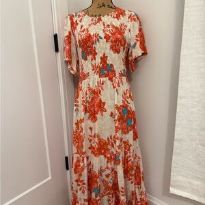 Vibrant Floral Maxi Dress in Red and Blue